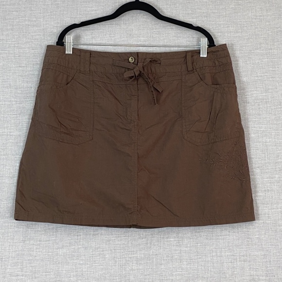Reitmans Skort Womens 15 XL Cotton Embroidered Drawstring Waist Pockets Brown - Picture 1 of 13